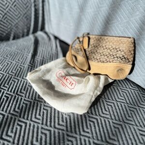Coach Signature Tan and Brown Wristlet